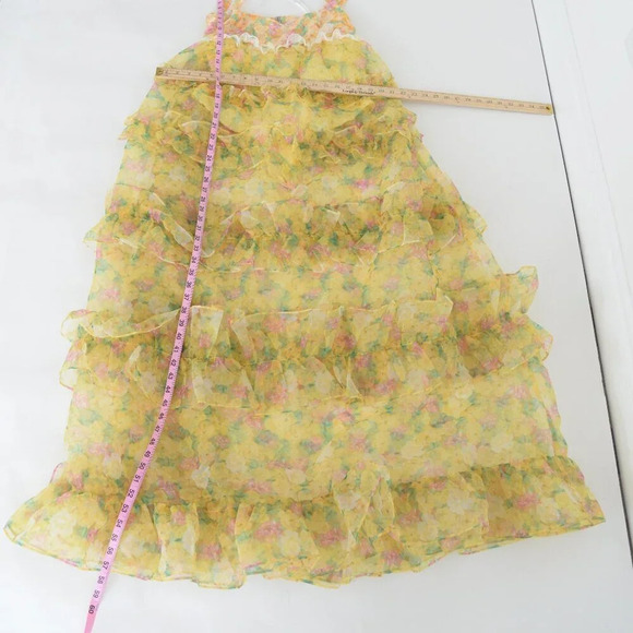 For Love & Lemons Vicki Sheer Tiered Yellow Lace Ruffle Maxi Dress M - Picture 4 of 13